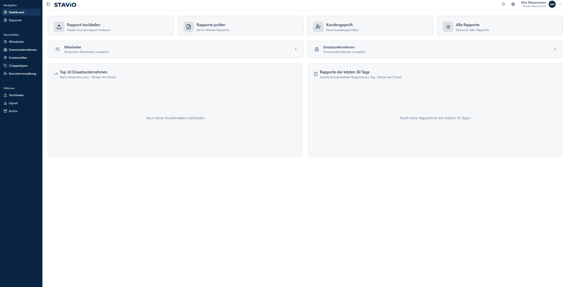 Stavio Personalverleih-Dashboard